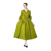 Spring Summer Fall Solid Tasselled V Neck Half Sleeve Women Ladies Casual Party Holiday Vacation Midi Long Pleated Dresses