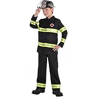 Firefighter Costume Set - Medium (8-10), Pack of 3 - Includes Jacket, Helmet, & Pants - Perfect for Halloween & Dress-Up Fun Black