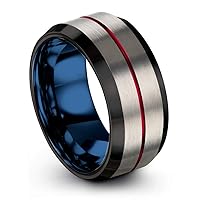 Tungsten Carbide Wedding Band Ring 10mm for Men Women Green Red Blue Purple Black Center Line Grey Exterior Bevel Edge Brushed Polished