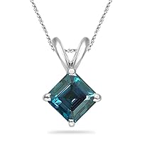 Lab created Asscher Cut Alexandrite Solitaire Pendant in 14K White Gold Available in 5MM-8MM