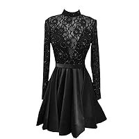 Vintage High Neck Sequin Lace Short Prom Cocktail Party Dresses with Illusion Long Sleeve Formal Dress