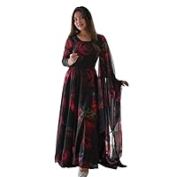 Women's Georgette Printed Flared Kurti, Indian Ethnic Anarkali Long Gown, Relaxed Fit Print