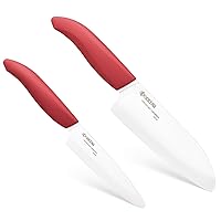 Revolution Series 2-Piece Ceramic Knife Set: 5.5-inch Santoku Knife and a 4.5-inch Utility Knife, Red Handles with White Blades