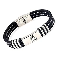 He/Him/His Pronouns Nonbinary Silicone Bracelet, Neutral LGBTQ Nonbinary NB Pride Genderqueer Genderfluid Bangle Wristband, Male Gender Identify Pronouns Jewelry, 8.26 Inch