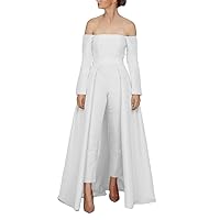 Women's Off The Shoulder Prom Dress Jumpsuits Wdding Dresses with Detachable Skirt White