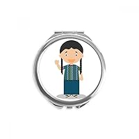 Long Pigtail Guatemala Cartoon Hand Compact Mirror Round Portable Pocket Glass