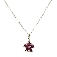 Solid 925 Sterling Silver Natural Ruby & Diamond Womens Pendant & Chain