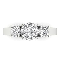 1.47ct Round Cut Solitaire three stone Genuine White lab created Sapphire Diamond Modern Ring 14k White Gold