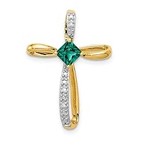 14k and Rhodium Lab Created Emerald And Diamond Religious Faith Cross Pendant Necklace Measures 24.3x17.3mm Wide Jewelry Gifts for Women