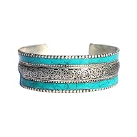 Ornate Mosaic Stabilized Turquoise Cuff Bracelet - Slightly Adjustable