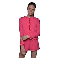 Claudia D’Armiento Long Sleeves Fuchsia Jacket with Ruffled Detailing