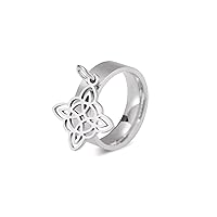 TEAMER Witches Knot Ring Stainless Steel Ring with Witches Knot Pendant Wicca Witchcraft Amulet Protection Jewelry for Women