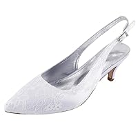 Womens Lace Wedding Sandals Pointed Toe Wedding Dress Party Slingback Kitten Heel Pumps White US 8.5