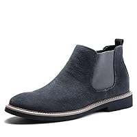 Men Chelsea Boots Leather Ankle Boots Shoes Flat Chunky Block Heels Casual (Color : Gray, Size : 6.5)