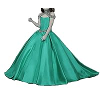 Girls Halter Neck Ball Gown Pageant Dresses Beaded Crystals Formal Dresses