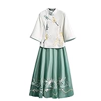 Summer Retro Embroidery Blouse Plus Size Chinese Style Women's Skirts Suit Cosplay Clothes Birthday Gift