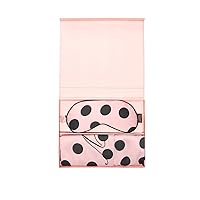 Victoria's Secret Signature Satin Pink Pillow Case & Eye Mask Gift Set (Pink W/Black Polka Dots)