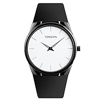 Fashion Analog Quartz Watch Minimalism Style Stainless Steel Case and Rubber Band Wrist Watches