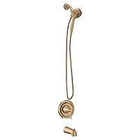 Moen Ronan Bronzed Gold Single-Handle Modern Tub and Shower Faucet with Magnetix Rainshower, Valve Included, 82021BZG