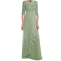 Mother of The Bride Dresses Laces Appliques Chiffon Pleated Prom Dress A Line Formal Evening Party Gowns