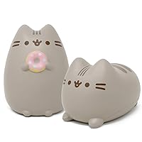 Pusheen Cat Slow Rising Cute Jumbo Squishy Toy (Bread Scented, 6.3 inch) [Birthday Gift Bags, Party Favors, Gift Basket Filler, Stress Relief Toys] - 2 Pc. Set (Loaf + Donut)