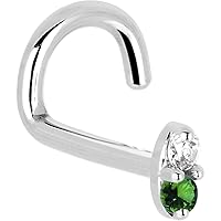 Body Candy Solid 14k White Gold 1.5mm Genuine Emerald Diamond Marquise Left Nose Stud Screw 18 Gauge 1/4