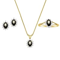 Rylos Matching Jewelry For Women 14K Yellow Gold - Diamond & Black Star Sapphire- Ring, Earring & Pendant Necklace 6X4MM Color Stone Gemstone Jewelry For Women Gold Jewelry
