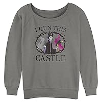 Disney Women's Princesses I Run This Castle Junior's Raglan Pullover with Coverstitch
