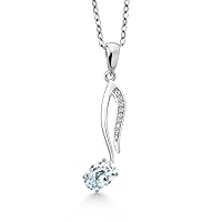 Gem Stone King Keren Hanan Inspired by Music 925 Sterling Silver 0.60 Ct Oval Sky Blue Aquamarine Musical Eighth Note Pendant with 18 Inch Silver Chain