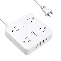 TROND 2 Prong Power Strip, 5ft Extension Cord with 4 Widely Spaced AC Outlets & 4 USB Charging Ports(1 USB C Charger) 2 Prong to 3 Prong Adapter Wall Mount 1440J Surge Protector for Non-Grounded Plug