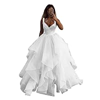 Women's Sleeveless Wedding Dresses Organza Ruffles Ball Gown Bride Dress