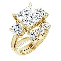 10K Solid Yellow Gold Handmade Engagement Ring 5 CT Princess Cut Moissanite Diamond Solitaire Wedding/Bridal Ring Set for Her, Amazing Gifts