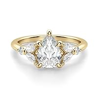 18K Solid Yellow Gold Handmade Engagement Ring 1.00 CT Pear Cut Moissanite Diamond Solitaire Wedding/Bridal Ring for Woman/Her Gorgeous Ring