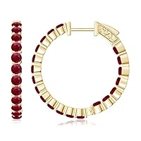925 Sterling Silver Ruby Brilliant Cut Round 2.00mm Hoop Earrings With Yellow Gold Plated.