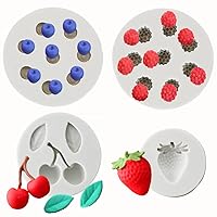 4Pcs Blueberry Raspberry Cherry Strawberry Silicone Molds for Berry Series Fondant Candy Making Tools Chocolate Mold Desserts Ice Cube Gum Clay Biscuit Resin Cupcake Topper Cake Decor Moulds