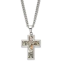 The Black Bow Men's Stainless Steel Printed Hunting Camo Cross Necklace, 24 inch