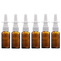 6PCS 20ml Empty Amber Glass Nasal Spray Bottles Refillable Fine Mist Sprayer Bottles Makeup Container For Cosmetic Saline Water Applications
