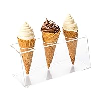 Restaurantware Clear Tek 7.1 x 2.8 x 3.2 Ice Cream Cone Holder 1 Premium Popcorn Cone Holder - Cones Are Sold Separately 3 Holes Clear Acrylic Cone Stand Display Candy Or French Fries