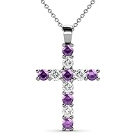 Amethyst & Natural Diamond (SI2-I1,H-I) Cross Pendant 0.85ctw 14K Gold. Included 18 inches 14K Gold Chain.