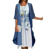 ZOCAVIA Women's 2 Piece Floral Dress Set Plus Size Flowy Sleeveless Maxi Dress and Half Sleeve Cardigan Wedding Guest Dress
