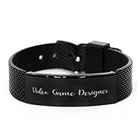 Black Shark Mesh Bracelet, Video Game Designer Bracelet, Engraved Bracelet for Video Game Designer, Gifts for Video Game Designer