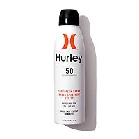 Hurley Water Resistant Broad Spectrum Sunscreen Spray, Family Friendly, Size 5.5oz, SPF 50 Hurley Water Resistant Broad Spectrum Sunscreen Spray, Family Friendly, Size 5.5oz, SPF 50