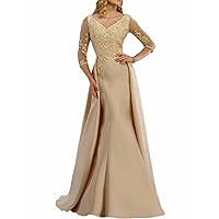 Sheath/Column Elegant Mother of The Bride Dress V Neck Floor Length Satin Wedding Guest Dress with Appliques 2024