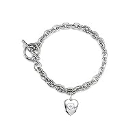 Sterling Silver Heart Charm Toggle Bracelet