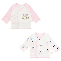 Newborn Side snap Shirts for Baby Girls & Boys, Purcotton Baby Girls & Boys Top Tees with Cute Patterns, 2-Pack
