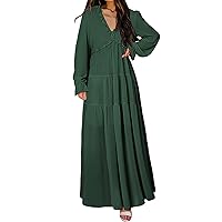 Spring Midi Dress,Women's Solid Color Loose Fitting Casual Chiffon Long Sleeved Maxi Casual Dresses Woman Body