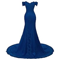 Women's One Shoulder Mermaid Lace Prom Dresses Small V Neck Beaded Formal Evening Gowns