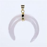 Ethnic Style Yellow Gold Color Natural Stone Necklaces Pendant Rose Pink Quartz Opal Ox Horn Shape Charm Pendants Amulet Jewelry 1Pcs (Color : Pink Crystal)