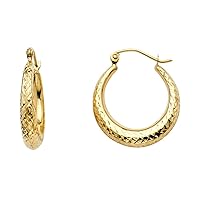 14k Yellow Gold Sparkle Cut Celestial Moon Shape Hoop Earrings 20mm Jewelry for Women