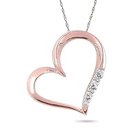 0.05 Ct Round Cut Created Diamond Accent Heart with Three Stone Valentine Pendant Necklace
